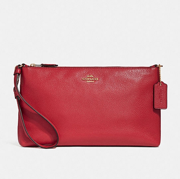 Coach Large Wristlet 25 Clutch Handbag Red/Gold - Picture 1 of 9